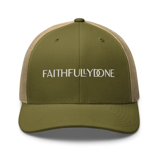 FaithfullyDone Green Beige Trucker Cap