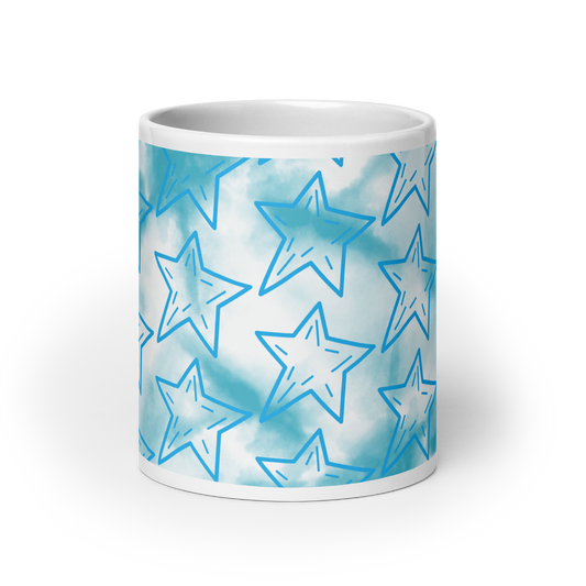 Blue White Stars Glossy Mug