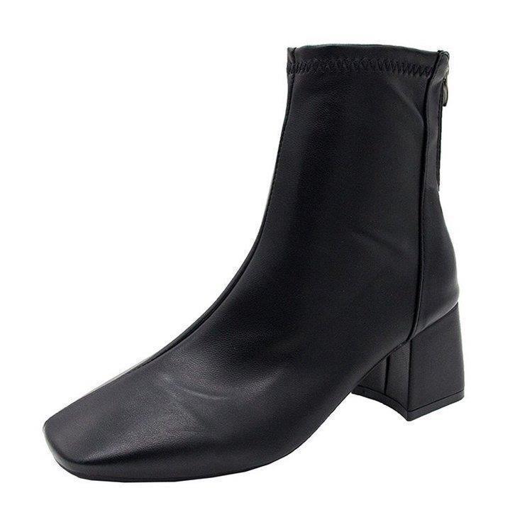 Classy Square Head Back Zip Short Boots for Women