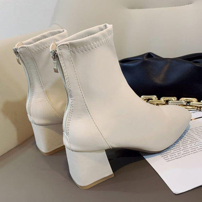 Classy Square Head Back Zip Short Boots for Women