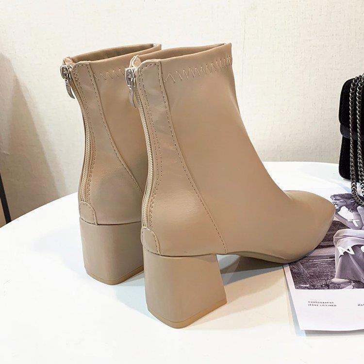 Classy Square Head Back Zip Short Boots for Women