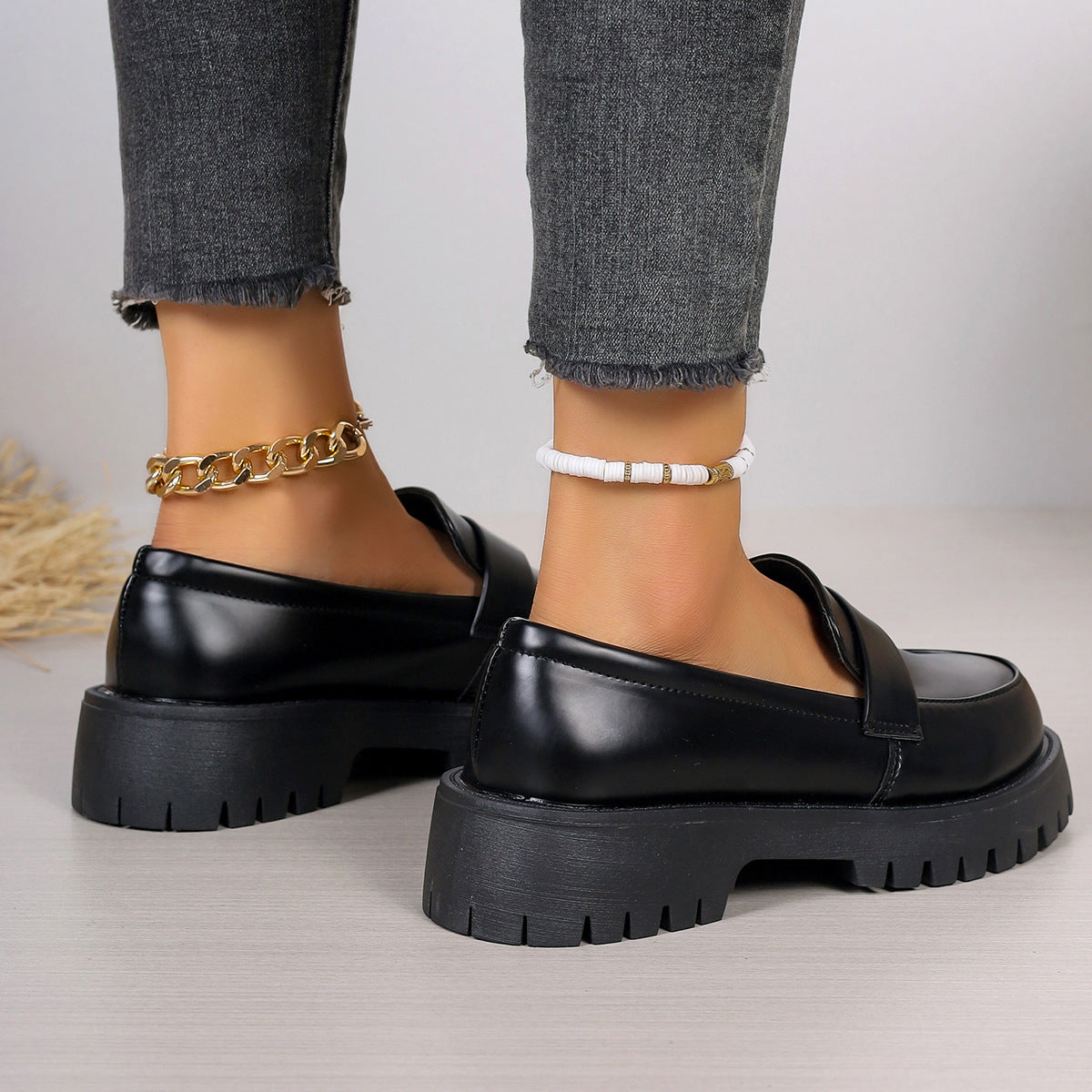 Black Platform Loafers British Style