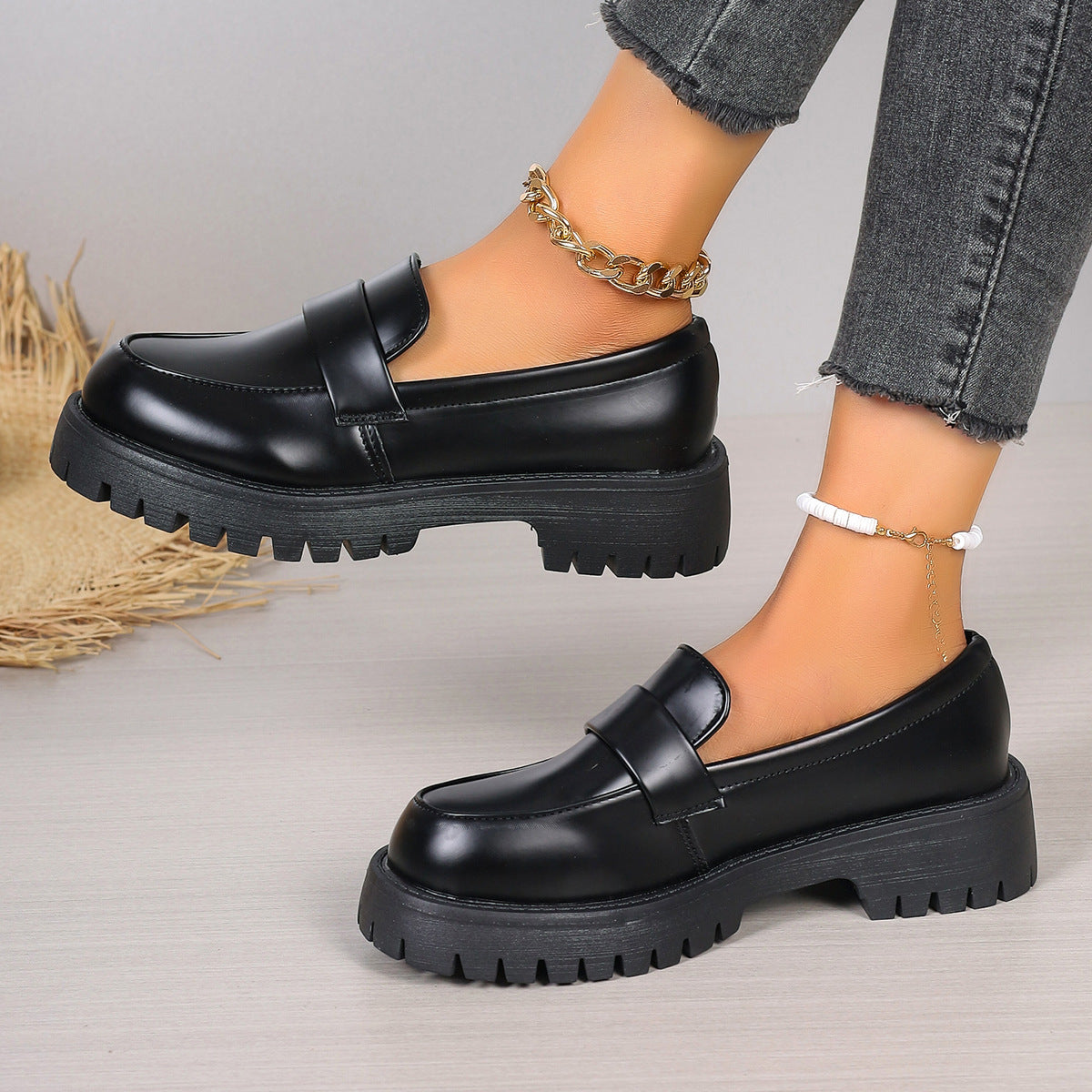 Black Platform Loafers British Style