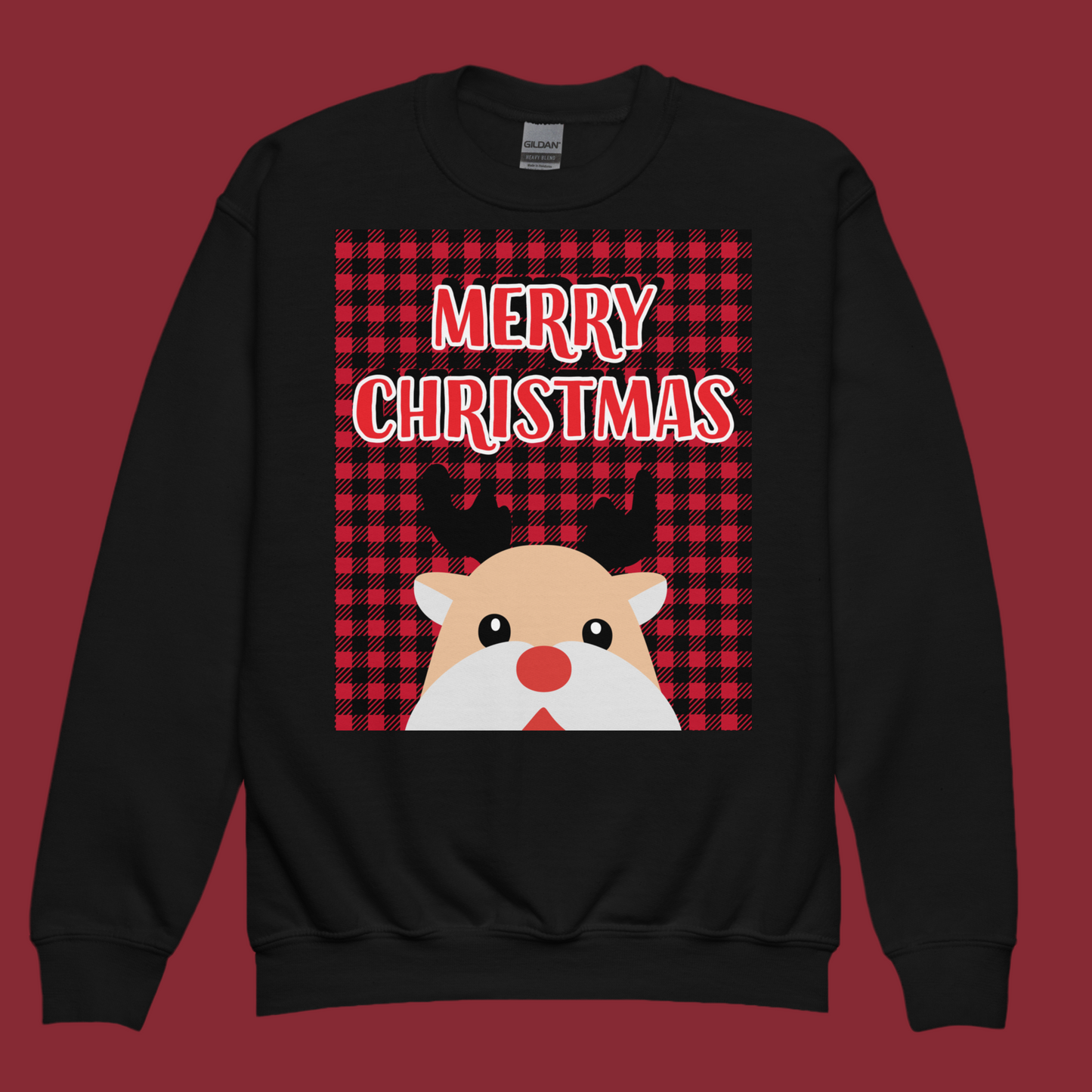 Youth Black Sweatshirt Merry Christmas Reindeer