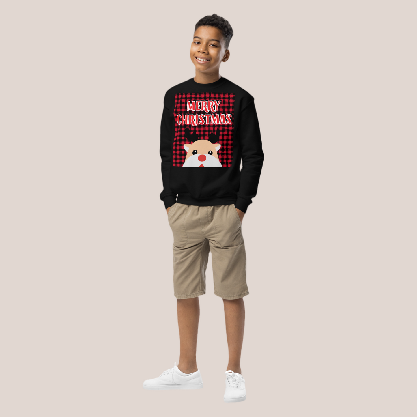 Youth Black Sweatshirt Merry Christmas Reindeer