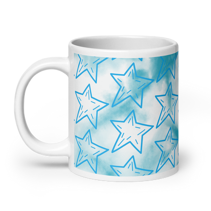 Blue White Stars Glossy Mug