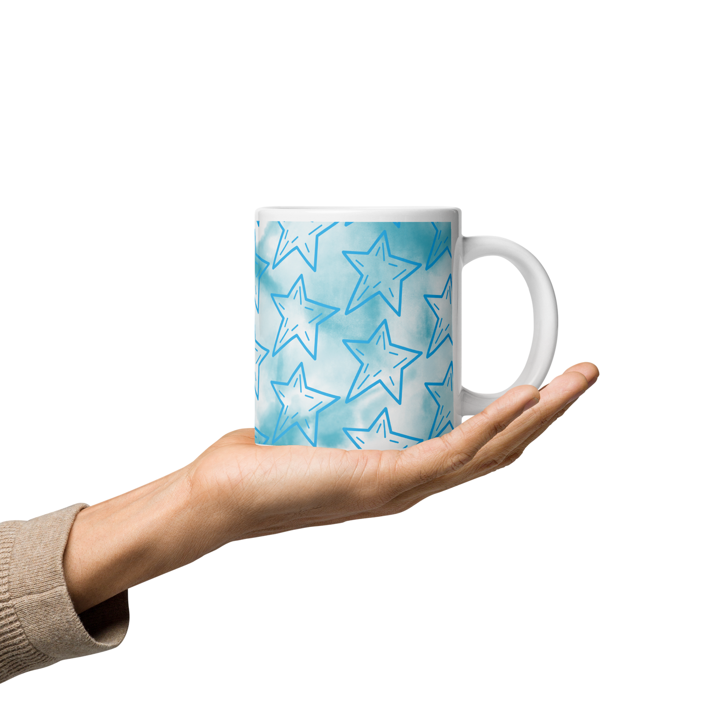 Blue White Stars Glossy Mug