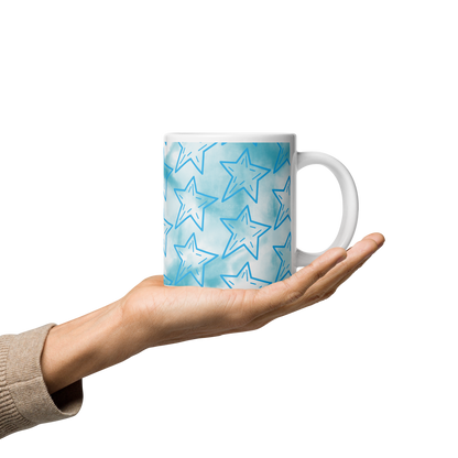 Blue White Stars Glossy Mug